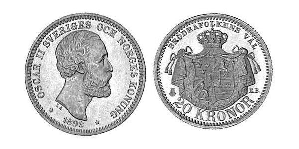 20 Крона Швеція Золото Оскар II (1829-1907)