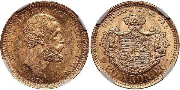 20 Крона Швеція Золото Оскар II (1829-1907)