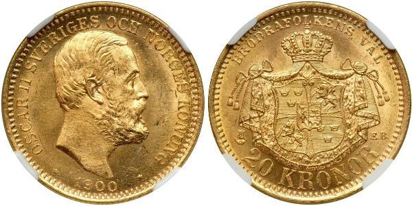 20 Крона Швеція Золото Оскар II (1829-1907)