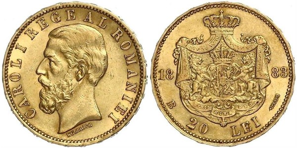 20 Лей Королевство Румыния (1881-1947) Золото Кароль I (1839 - 1914)