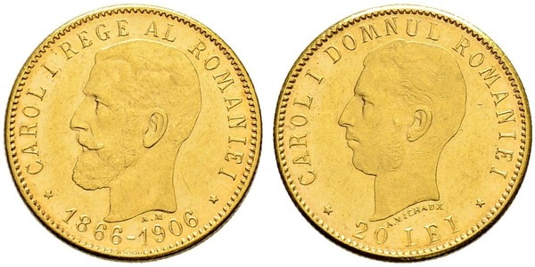 20 Лей Королевство Румыния (1881-1947) Золото Кароль I (1839 - 1914)