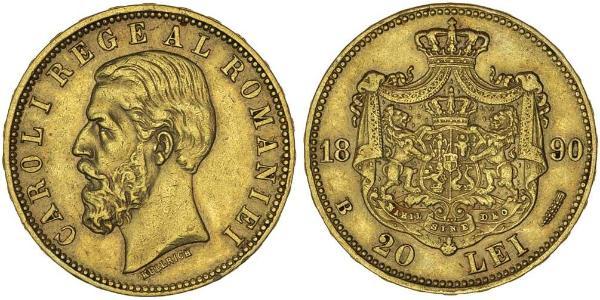 20 Лей Королевство Румыния (1881-1947) Золото Кароль I (1839 - 1914)