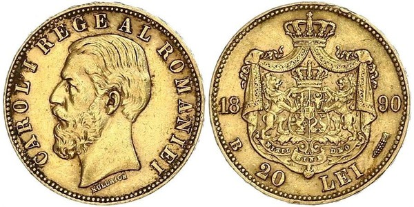 20 Лей Королівство Румунія (1881-1947) Золото Carol I of Romania (1839 - 1914)
