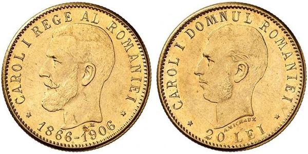 20 Лей Королівство Румунія (1881-1947) Золото Carol I of Romania (1839 - 1914)