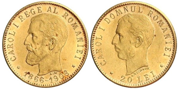 20 Лей Королівство Румунія (1881-1947) Золото Carol I of Romania (1839 - 1914)