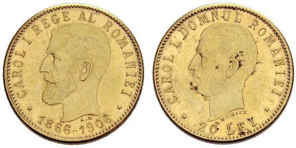 20 Лей Королівство Румунія (1881-1947) Золото Carol I of Romania (1839 - 1914)