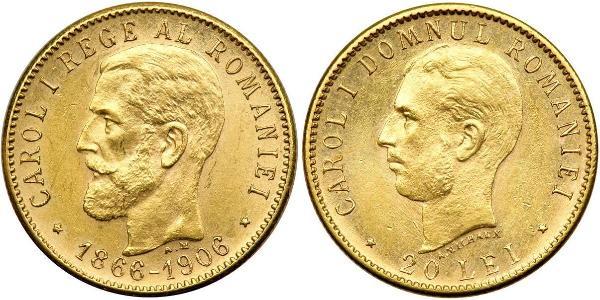 20 Лей Королівство Румунія (1881-1947) Золото Carol I of Romania (1839 - 1914)