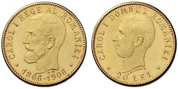 20 Лей Королівство Румунія (1881-1947) Золото Carol I of Romania (1839 - 1914)