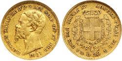 20 Лира Kingdom of Italy (1861-1946) Золото Victor Emmanuel II of Italy (1820 - 1878)