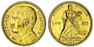 20 Лира Kingdom of Italy (1861-1946) Золото Виктор Эммануил III (1869 - 1947)
