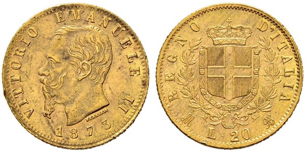 20 Лира Kingdom of Italy (1861-1946) Золото Victor Emmanuel II of Italy (1820 - 1878)