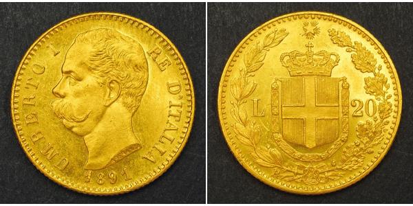 20 Лира Kingdom of Italy (1861-1946) Золото Умберто I (1844-1900)