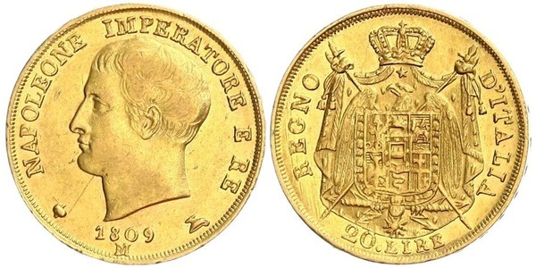20 Лира Королевство Италия (наполеоновское) (1805–1814) Золото Наполеон I(1769 - 1821)