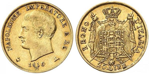 20 Лира Королевство Италия (наполеоновское) (1805–1814) Золото Наполеон I(1769 - 1821)