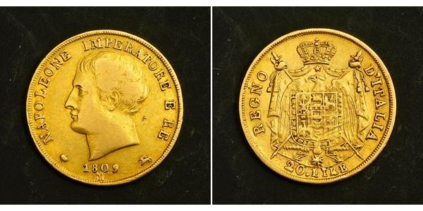 20 Лира Королевство Италия (наполеоновское) (1805–1814) Золото Наполеон I(1769 - 1821)