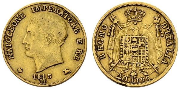 20 Лира Королевство Италия (наполеоновское) (1805–1814) Золото Наполеон I(1769 - 1821)