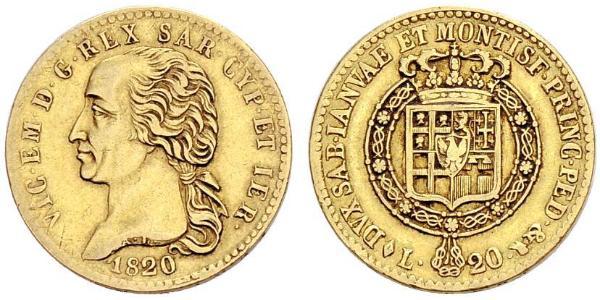 20 Лира Сардинское королевство (1324 - 1861) Золото Виктор Эммануил I
