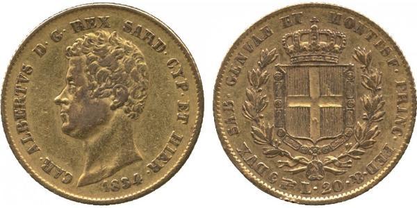 20 Лира Сардинское королевство (1324 - 1861) / Италия Золото Карл Альберт (1798 - 1849)