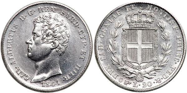 20 Лира Сардинское королевство (1324 - 1861) Платина Карл Альберт (1798 - 1849)