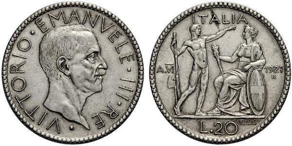 20 Лира Kingdom of Italy (1861-1946) Серебро Виктор Эммануил III (1869 - 1947)