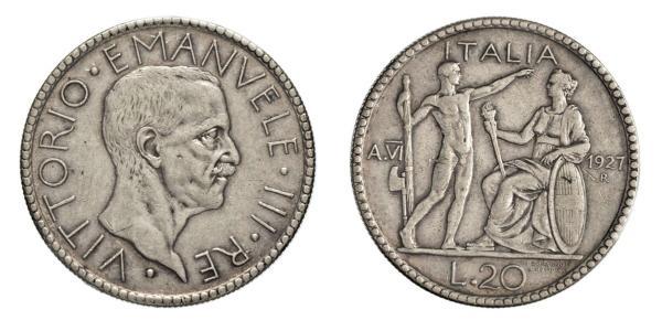20 Лира Kingdom of Italy (1861-1946) Серебро Виктор Эммануил III (1869 - 1947)