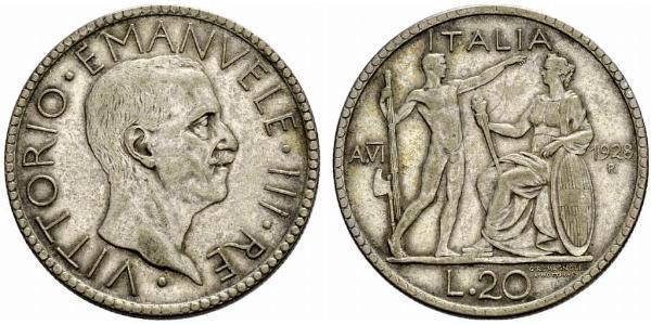 20 Лира Kingdom of Italy (1861-1946) Серебро Виктор Эммануил III (1869 - 1947)