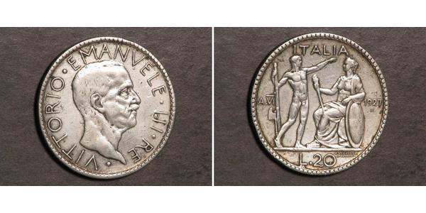 20 Лира Kingdom of Italy (1861-1946) Серебро Виктор Эммануил III (1869 - 1947)