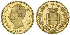 20 Ліра Kingdom of Italy (1861-1946) Золото Умберто I (1844-1900)