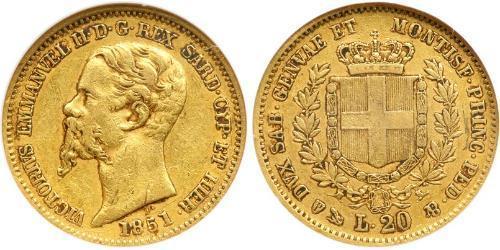 20 Ліра Kingdom of Italy (1861-1946) Золото Victor Emmanuel II of Italy (1820 - 1878)