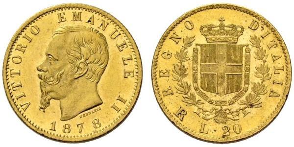 20 Ліра Kingdom of Italy (1861-1946) Золото Victor Emmanuel II of Italy (1820 - 1878)