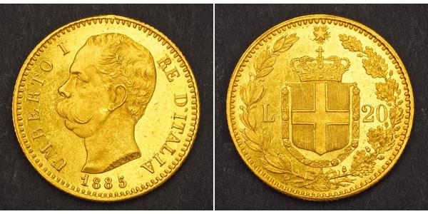 20 Ліра Kingdom of Italy (1861-1946) Золото Умберто I (1844-1900)