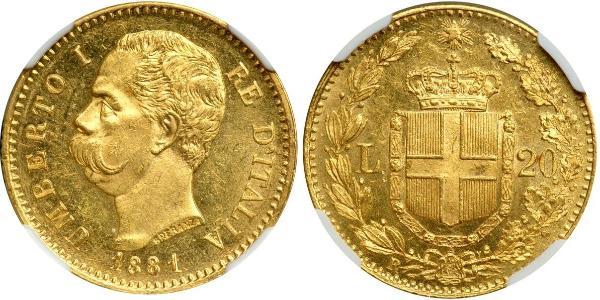 20 Ліра Kingdom of Italy (1861-1946) Золото Умберто I (1844-1900)