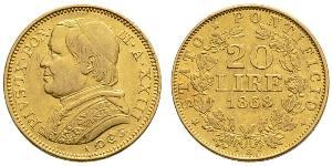 20 Ліра Папська держава (752-1870) Золото Пій IX (1792- 1878)