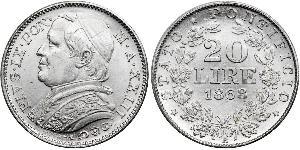 20 Ліра Папська держава (752-1870) Золото Пій IX (1792- 1878)