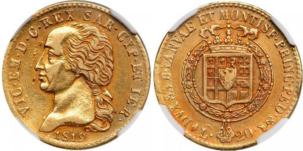 20 Ліра Сардинське королівство (1324 - 1861) Золото Victor Emmanuel I of Sardinia