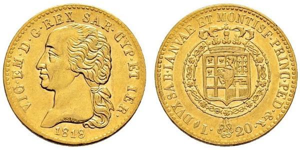 20 Ліра Сардинське королівство (1324 - 1861) Золото Victor Emmanuel I of Sardinia