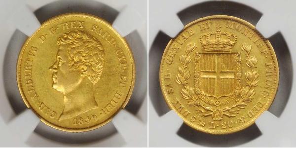 20 Ліра Сардинське королівство (1324 - 1861) / Італія Золото Карл Альберт (1798 - 1849)