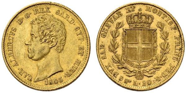 20 Ліра Сардинське королівство (1324 - 1861) / Італія Золото Карл Альберт (1798 - 1849)