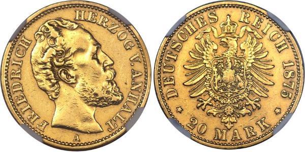 20 Марка Ангальт-Дессау (1603 -1863) Золото Frederick I, Duke of Anhalt (1831-1904)