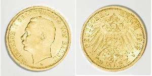 20 Марка Велике герцогство Баден (1806-1918) Золото Frederick II, Grand Duke of Baden (1857 - 1928)