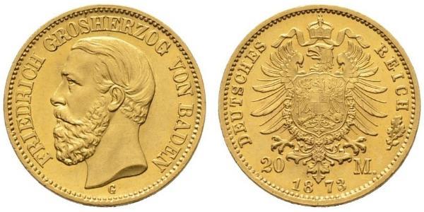 20 Марка Велике герцогство Баден (1806-1918) Золото Frederick I, Grand Duke of Baden (1826 - 1907)