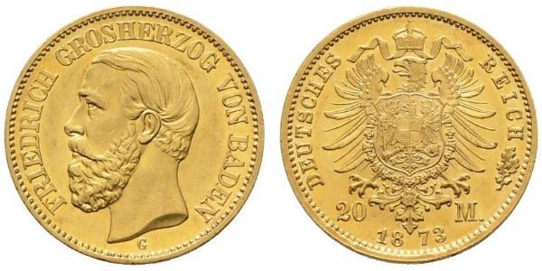 20 Марка Великое герцогство Баден (1806-1918) Золото Фридрих I (великий герцог Баденский) (1826 - 1907)
