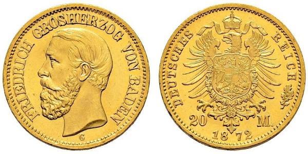 20 Марка Великое герцогство Баден (1806-1918) Золото Фридрих I (великий герцог Баденский) (1826 - 1907)