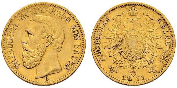 20 Марка Великое герцогство Баден (1806-1918) Золото Фридрих I (великий герцог Баденский) (1826 - 1907)