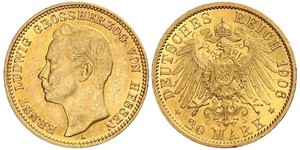 20 Марка Великое герцогство Гессен (1806 - 1918) Золото Эрнст Людвиг (великий герцог Гессенский) (1868 - 1937)