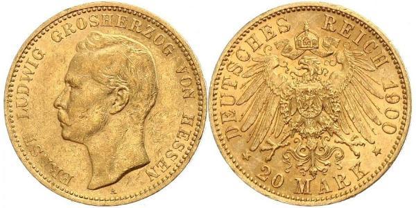 20 Марка Великое герцогство Гессен (1806 - 1918) Золото Ernest Louis, Grand Duke of Hesse (1868 - 1937)