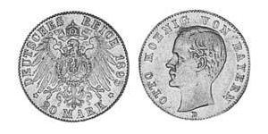 20 Марка Королевство Бавария (1806 - 1918) Золото Отто I (король Баварии)(1848 – 1916)