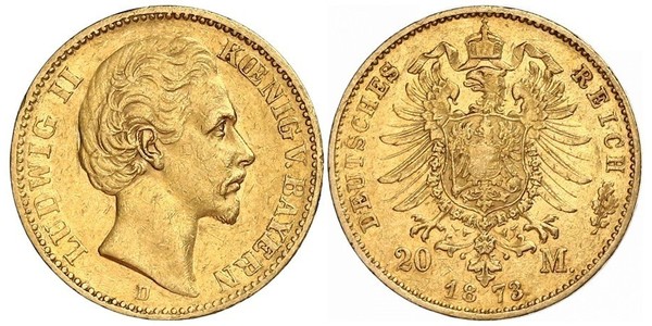 20 Марка Королевство Бавария (1806 - 1918) Золото Людвиг I (король Баварии)(1786 – 1868)