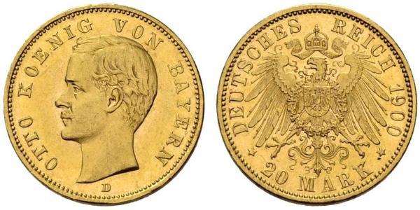 20 Марка Королевство Бавария (1806 - 1918) Золото Отто I (король Баварии)(1848 – 1916)