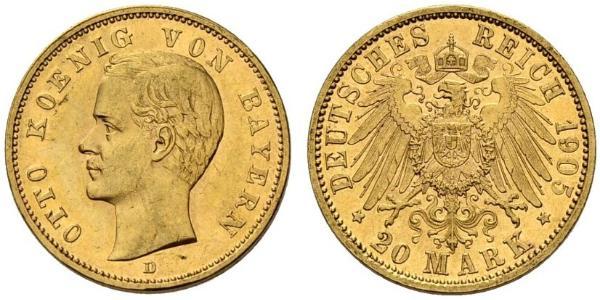 20 Марка Королевство Бавария (1806 - 1918) Золото Отто I (король Баварии)(1848 – 1916)